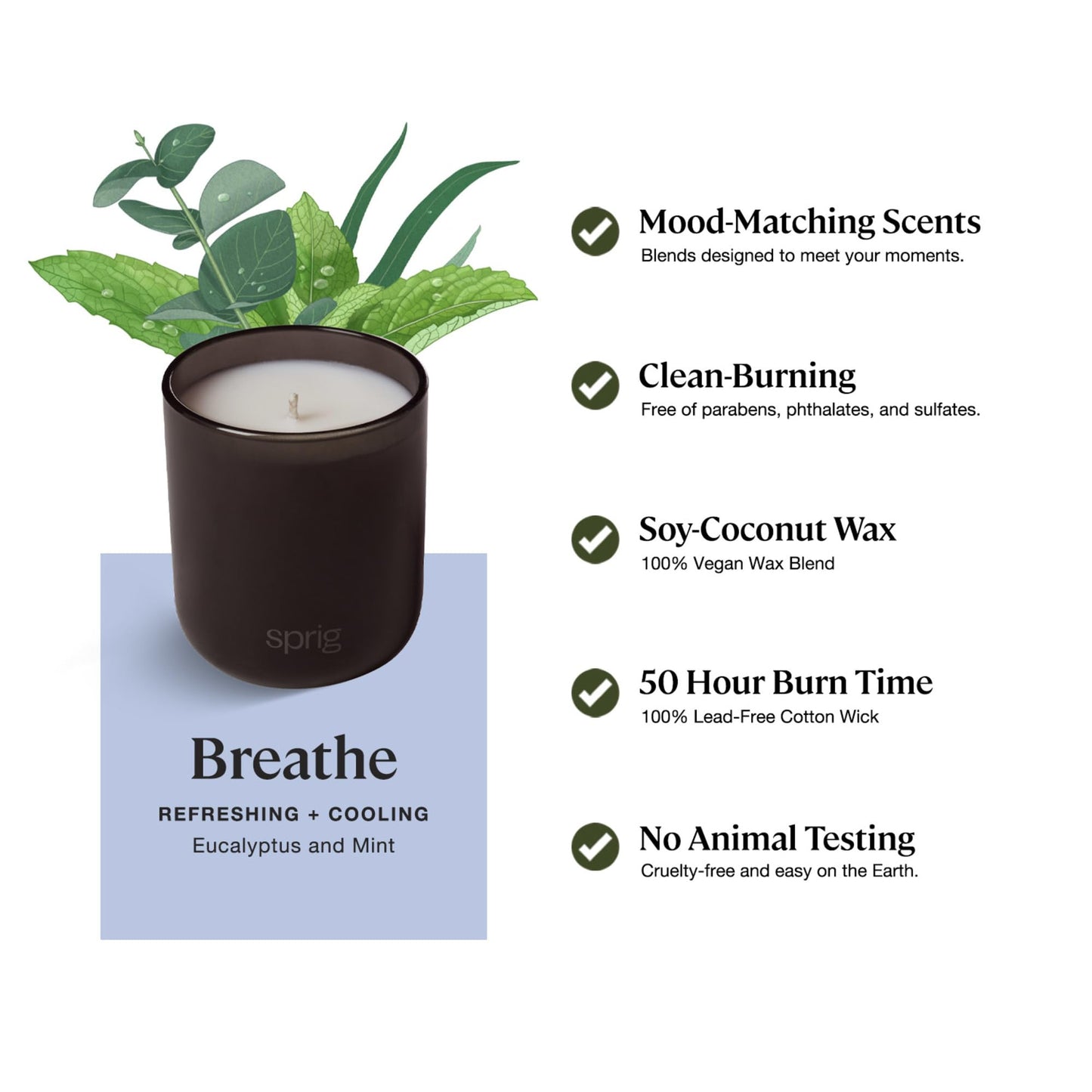 Sprig by Kohler Breathe Aromatherapy Candle with Eucalyptus and Mint, 100% Natural Soy-Coconut Wax, 8 oz