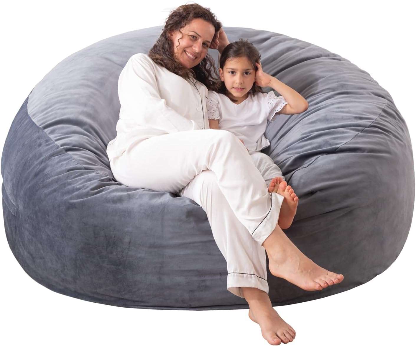 Large Bean Bag Chair: 3 ft Memory Foam Bean Bag Chairs for Adults/Kids,Bean Bag Chair with Fillings,Soft Faux Fur Fabric - Dutch Velvet, Grey, 3 Foot - Retail $60
