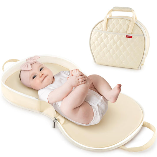 Portable Waterproof Leather Diaper Changing Pad Compact for Travel Diaper Bag, Easy Clean, Newborn Baby, Beige