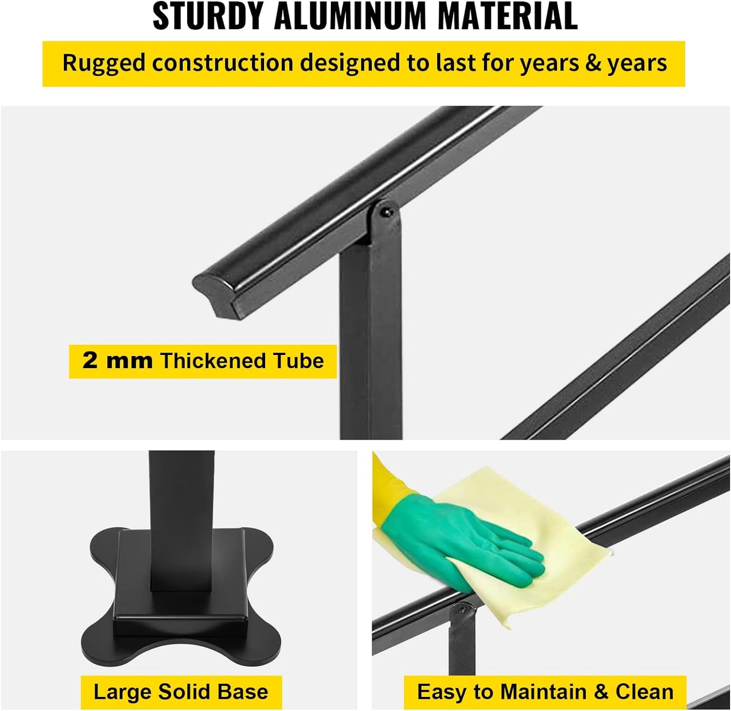 VEVOR Outdoor Handrail 165LBS Load Handrail Outdoor Stairs Aluminum Stair Handrail 36 x 35" Outdoor Stair Railing Transitional Range from 0 to 30Â° Staircase Handrail Fits 2-3 Steps with Screw Kit - Retail $69