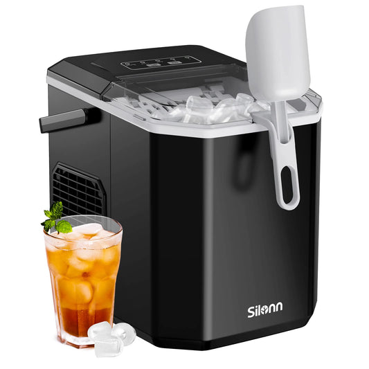 Silonn Ice Maker Countertop, Portable Ice Machine with Carry Handle, Self-Cleaning Ice Makers with Basket and Scoop, 9 Cubes in 6 Mins, 26 lbs per Day, Ideal for Home, Kitchen, Camping, RV - Retail $102
