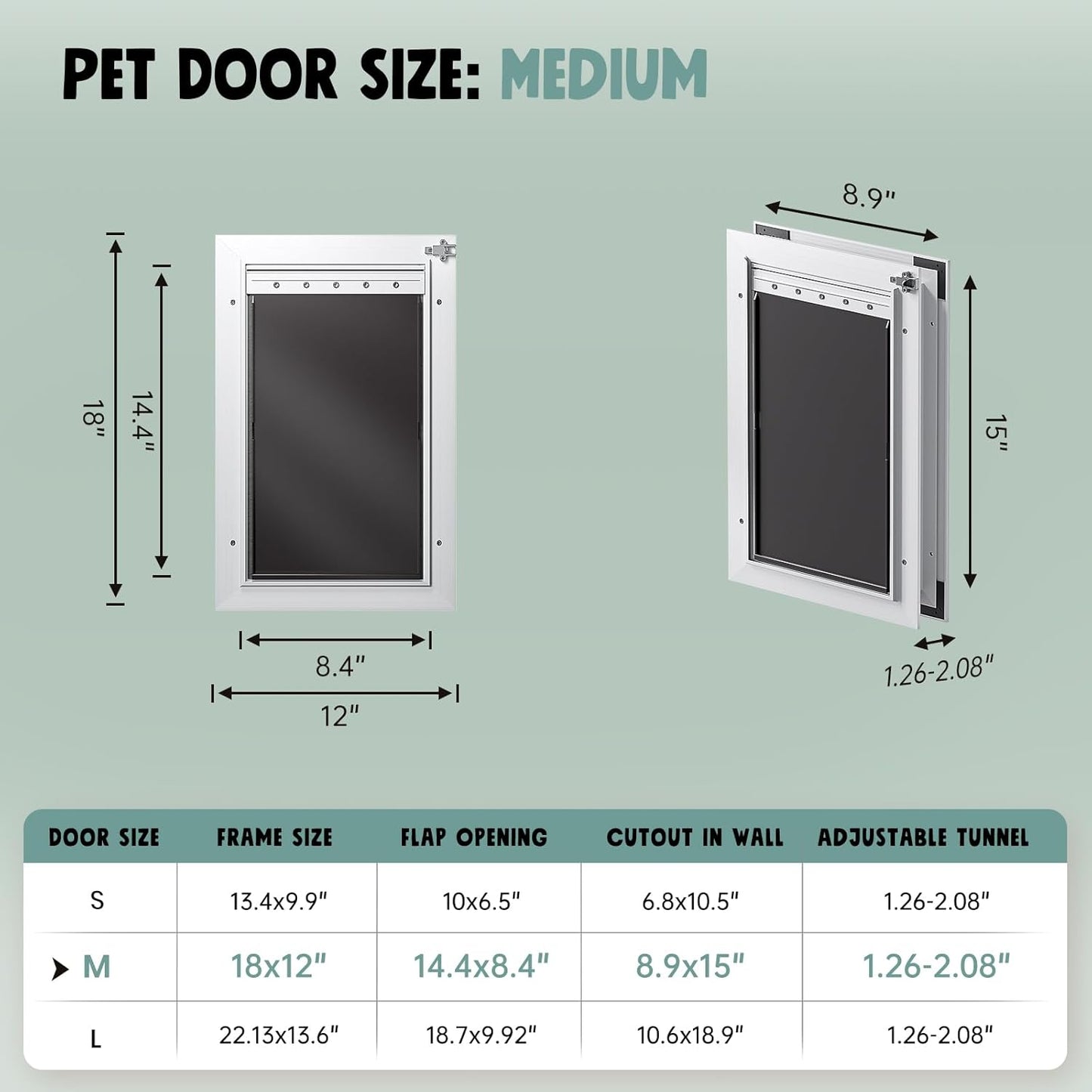 Dog Door for Door All Aluminum Alloy 3 Flaps White, Medium Doggy Doggie Door, Cat Door Heavy Duty Pet Door for Dogs, Insulation Flap and Lockable Closing Panel, Durable Rust Resistant, Pet Up to 45lb