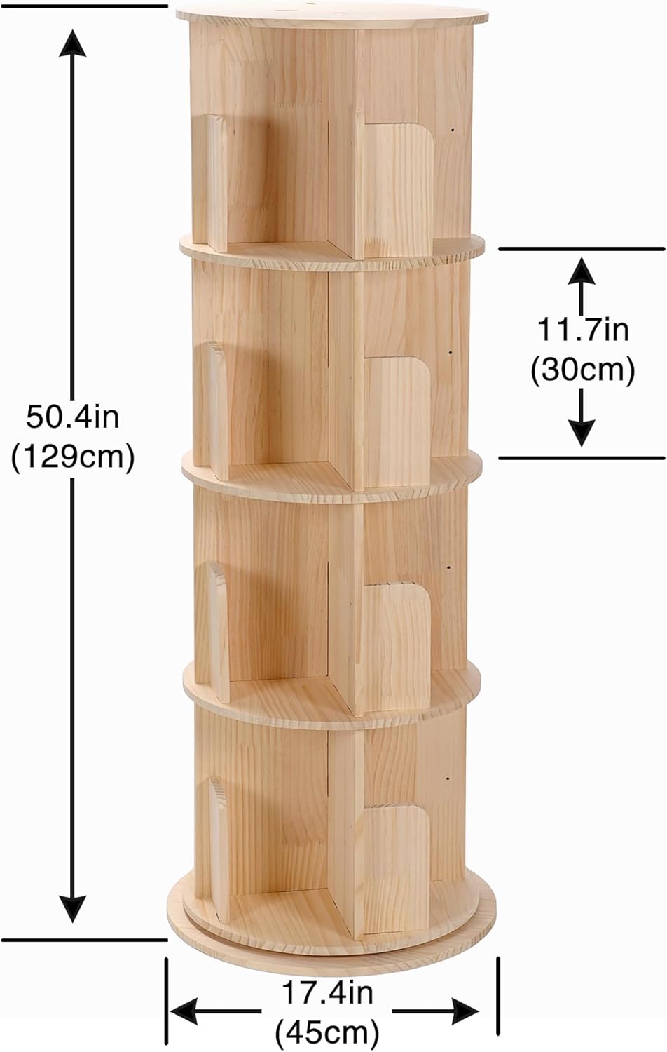 Rotating Bookshelf, 360 Display Corner Bookshelf for Small Space, 4Tier Floor Standing Bookcase Storage Rack, Wood Narrow Organizer for Bedroom, Living Room, Study Room, Kids&Adults Solid - Retail $90