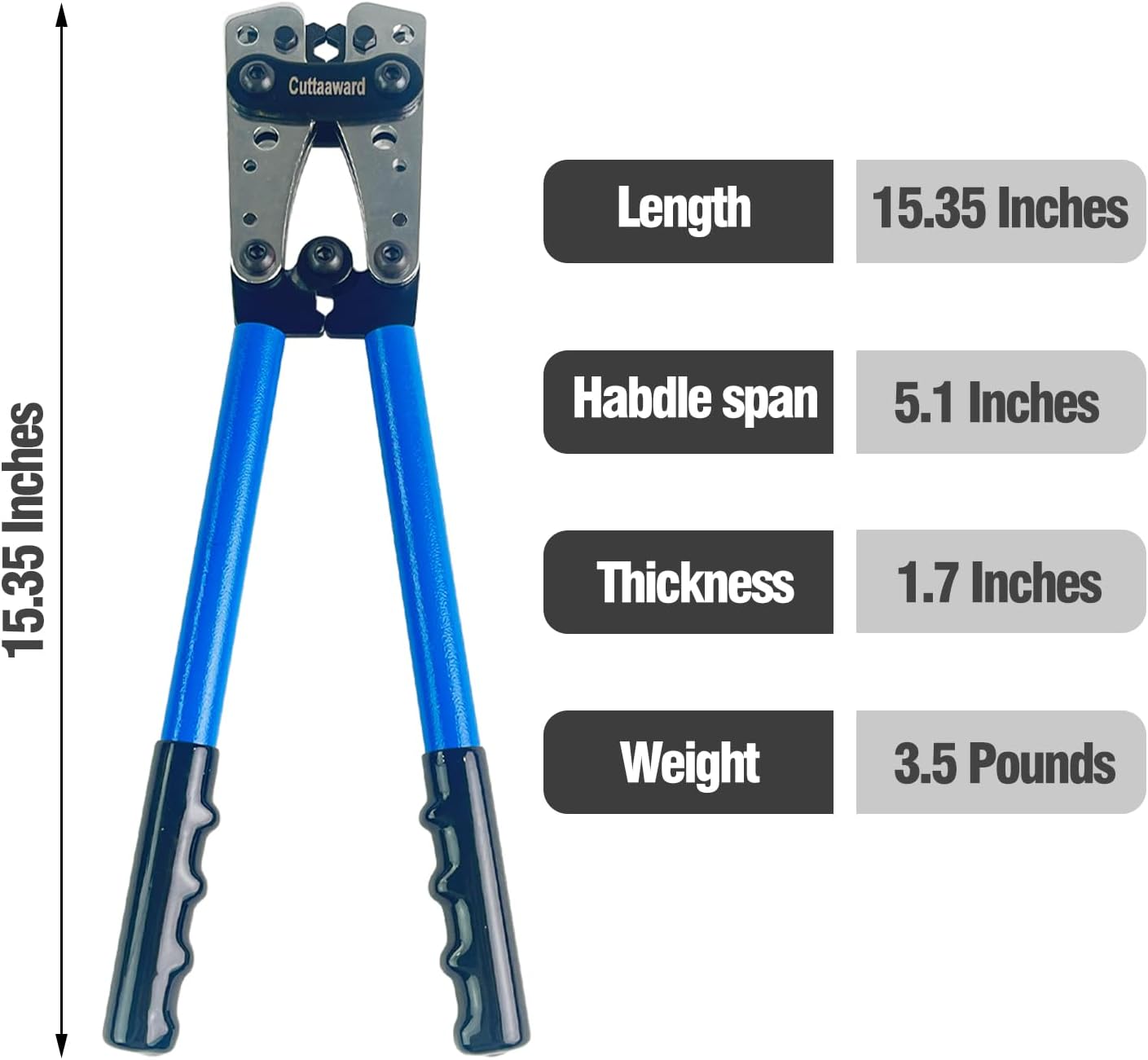 Battery Cable Lug Crimper - Heavy-Duty Wire Crimper for AWG 10-1, Hexagonal Crimping Tool with Aluminum Handle, High-Strength Steel, Wire EDM Cutting, Durable Battery Terminal Crimper for Copper Lugs