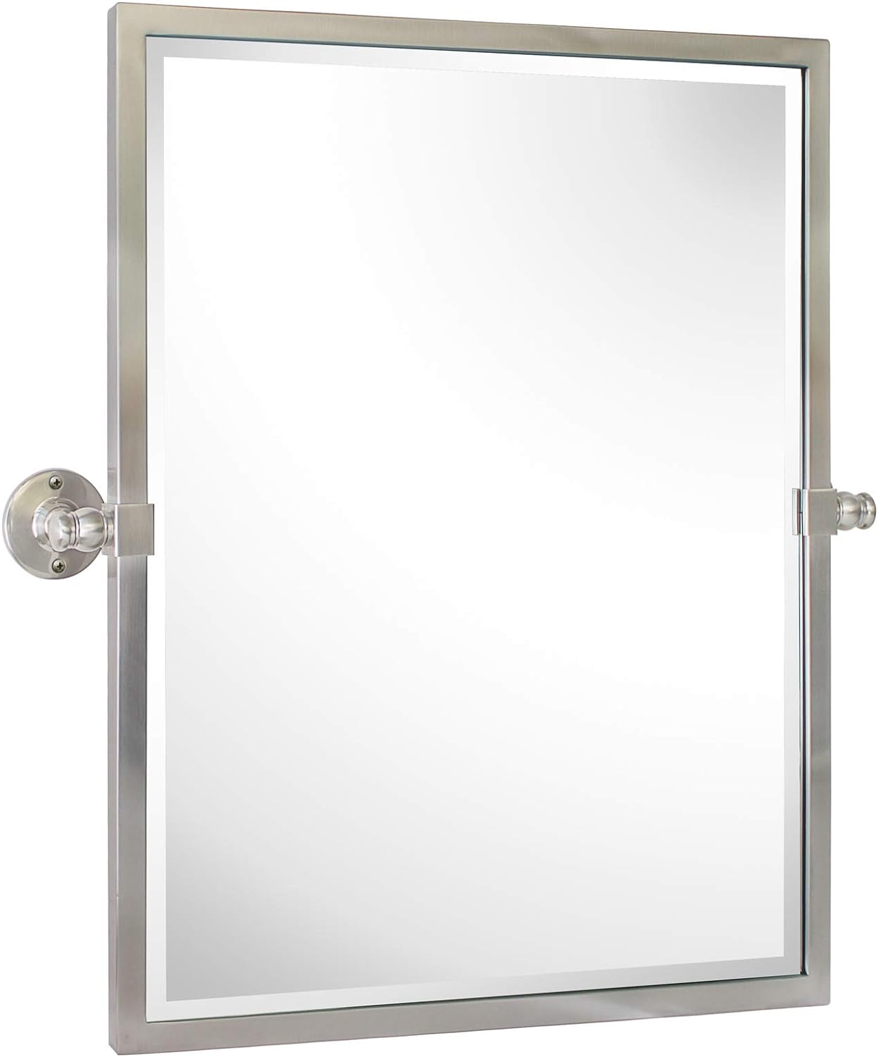 TEHOME Pivot Mirror Brushed Nickel Tilt Rectangle Bathroom Mirror Tilting Metal Framed Beveled Vanity Mirrors, Overall 23.9 x 24 inches (Mirrror 20 x 24 inches)