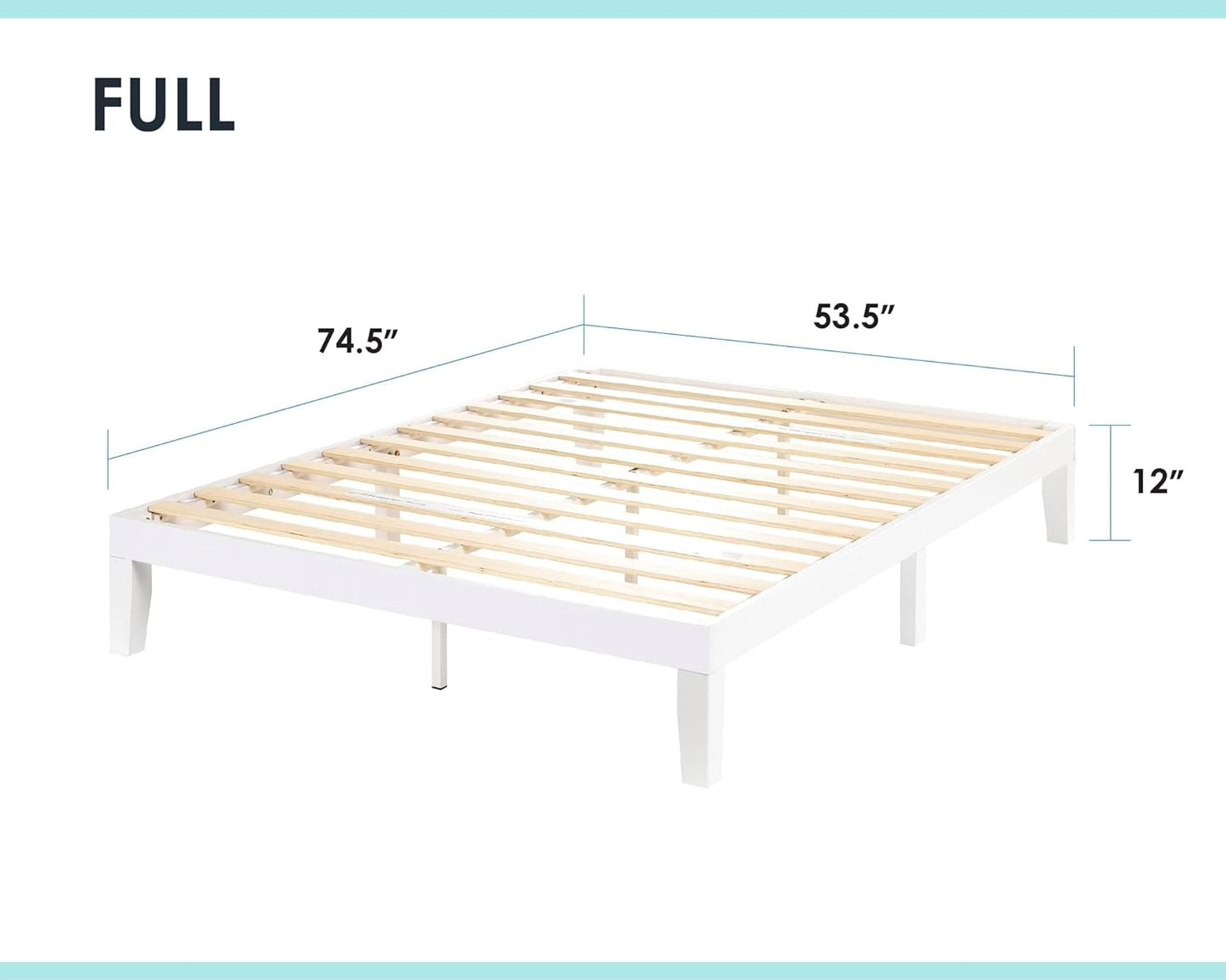 Mellow Naturalista Classic 12 Inch Solid Wood Platform Bed with Wooden Slats, Full, White