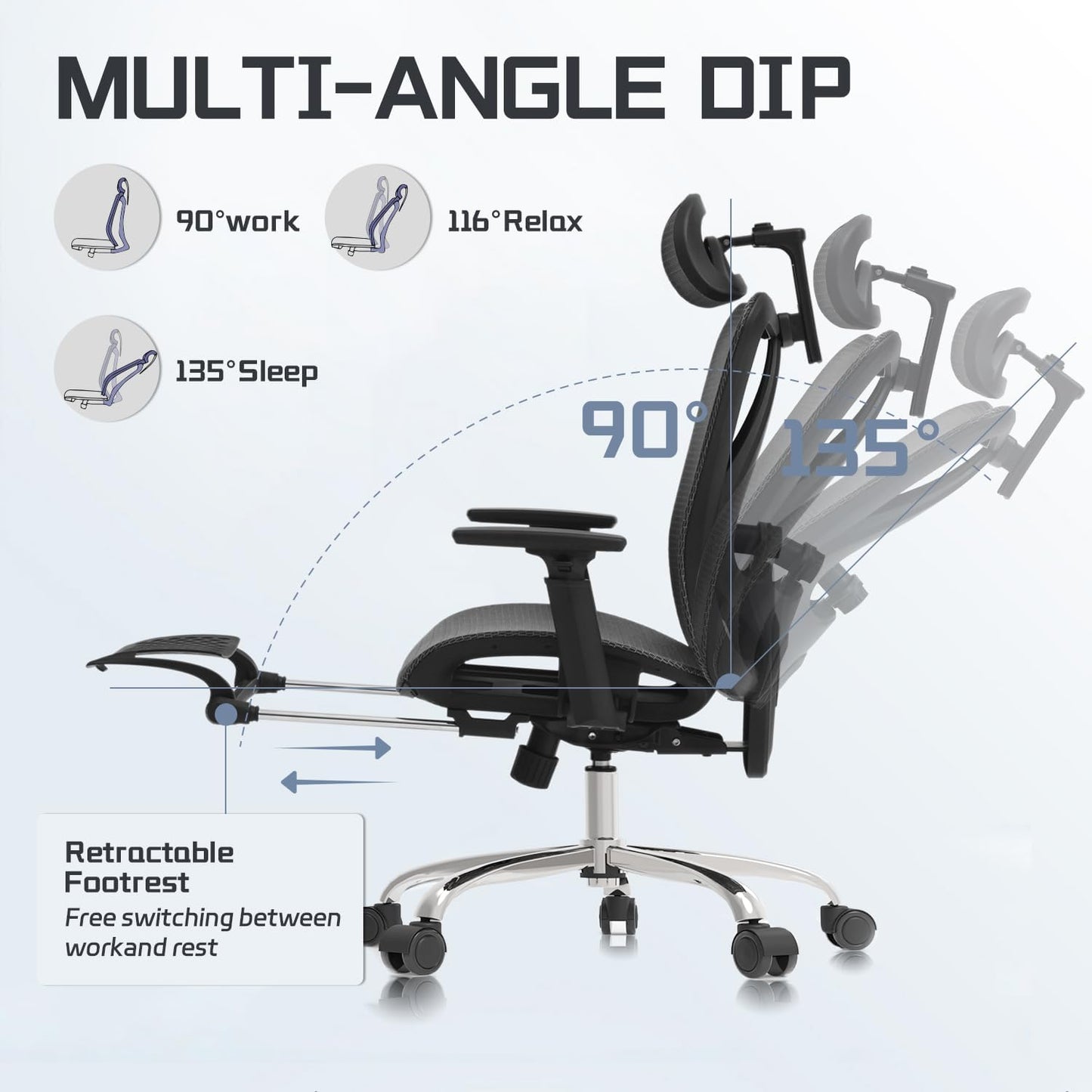 Ergonomic Office Chair, Comfort Mesh with Adjustable Lumbar Support, SGS Class 4 Gas Cylinder Certification Upgraded Black - Retail $160