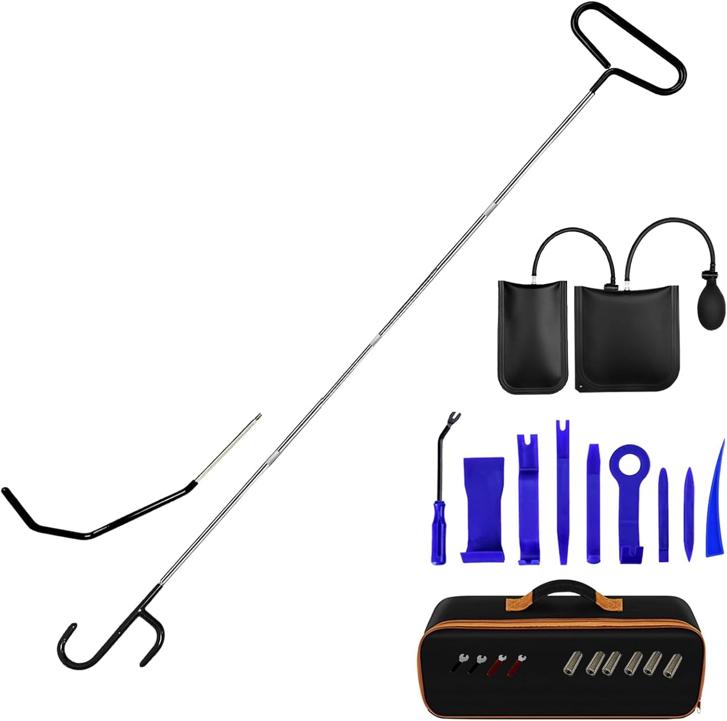 Stainless Steel Adjustable Pool Retrieval Hook 59 inches, Swimming Pool Equipment Hooks with 2 Hook Heads