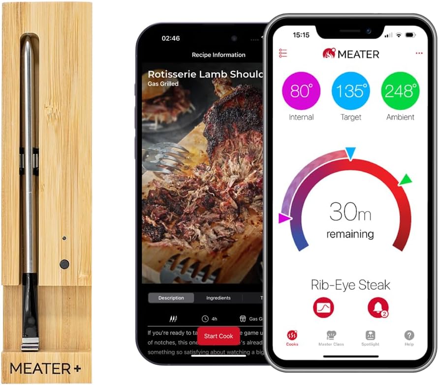 NEW - MEATER Plus: Smart Bluetooth Wireless Meat Thermometer Digital | BBQ, Grill, Oven, Smoker, Air Fryer, Kitchen | Perfect for Steak, Chicken, Turkey, and More | Delicous Recipes in App