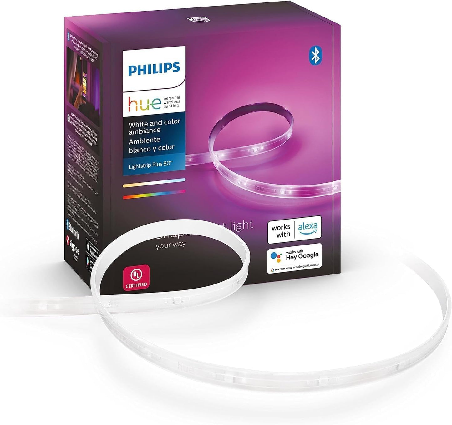 Philips Hue Indoor 6-Foot Smart LED Light Strip Plus Base Kit - Color-Changing Single Color Effect - 1 Pack - Control with Hue App - Works with Alexa, Google Assistant and Apple HomeKit