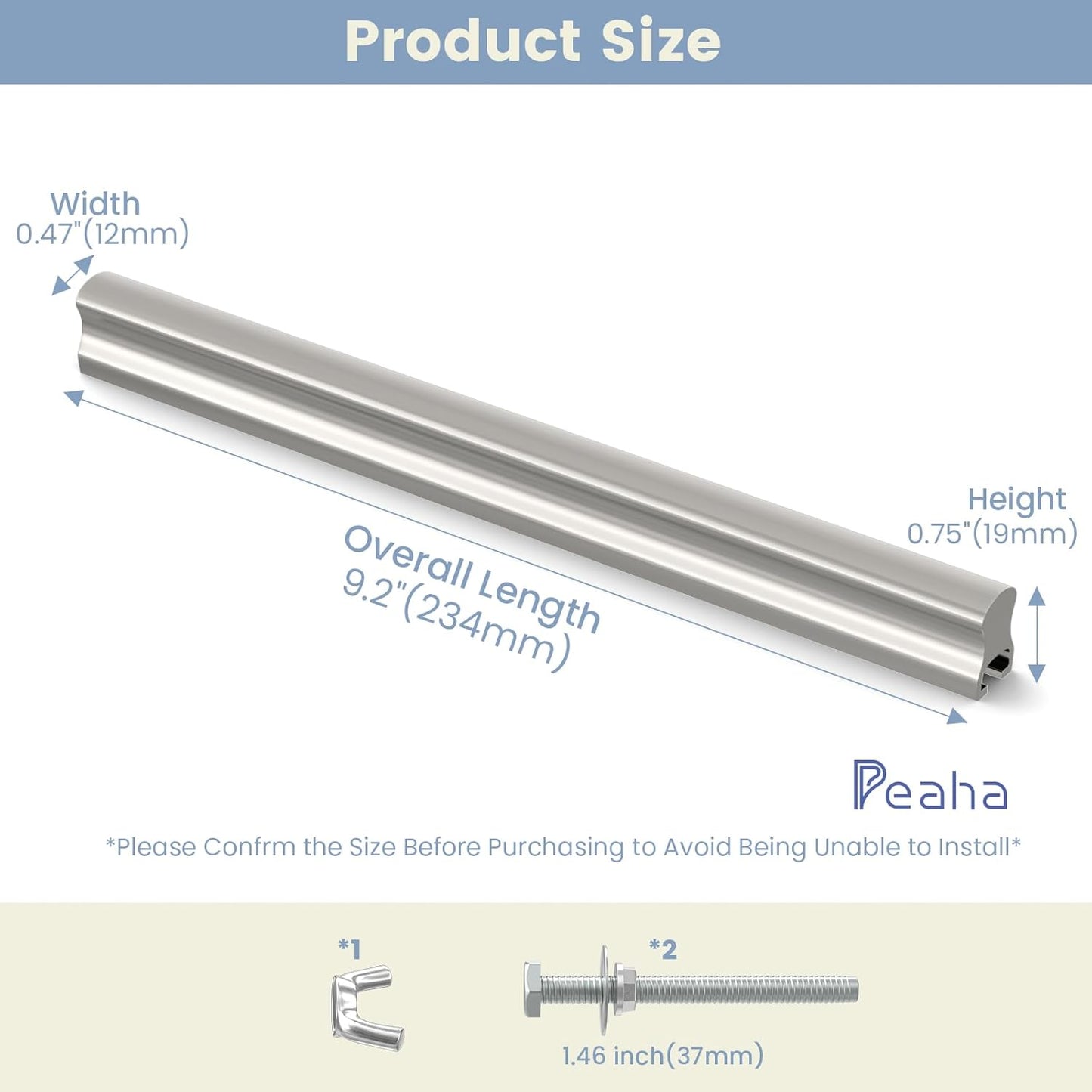 Peaha 10 Pack Adjustable Cabinet Drawer Pulls Overall Length 224mm(8-13/16inch) Silver Drawer Handles Dresser Hardware for Cupboard