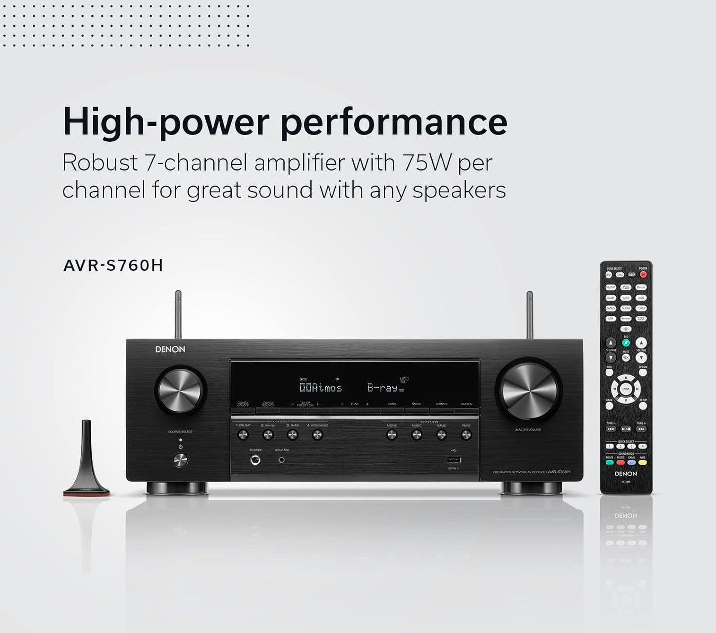 Denon AVR-S760H 7.2 Ch AVR - 75 W/Ch (2021 Model), Advanced 8K Upscaling, Dolby Atmos Height Virtualization, DTS Virtual:X & More, Built-in HEOS, Amazon Alexa Voice Control