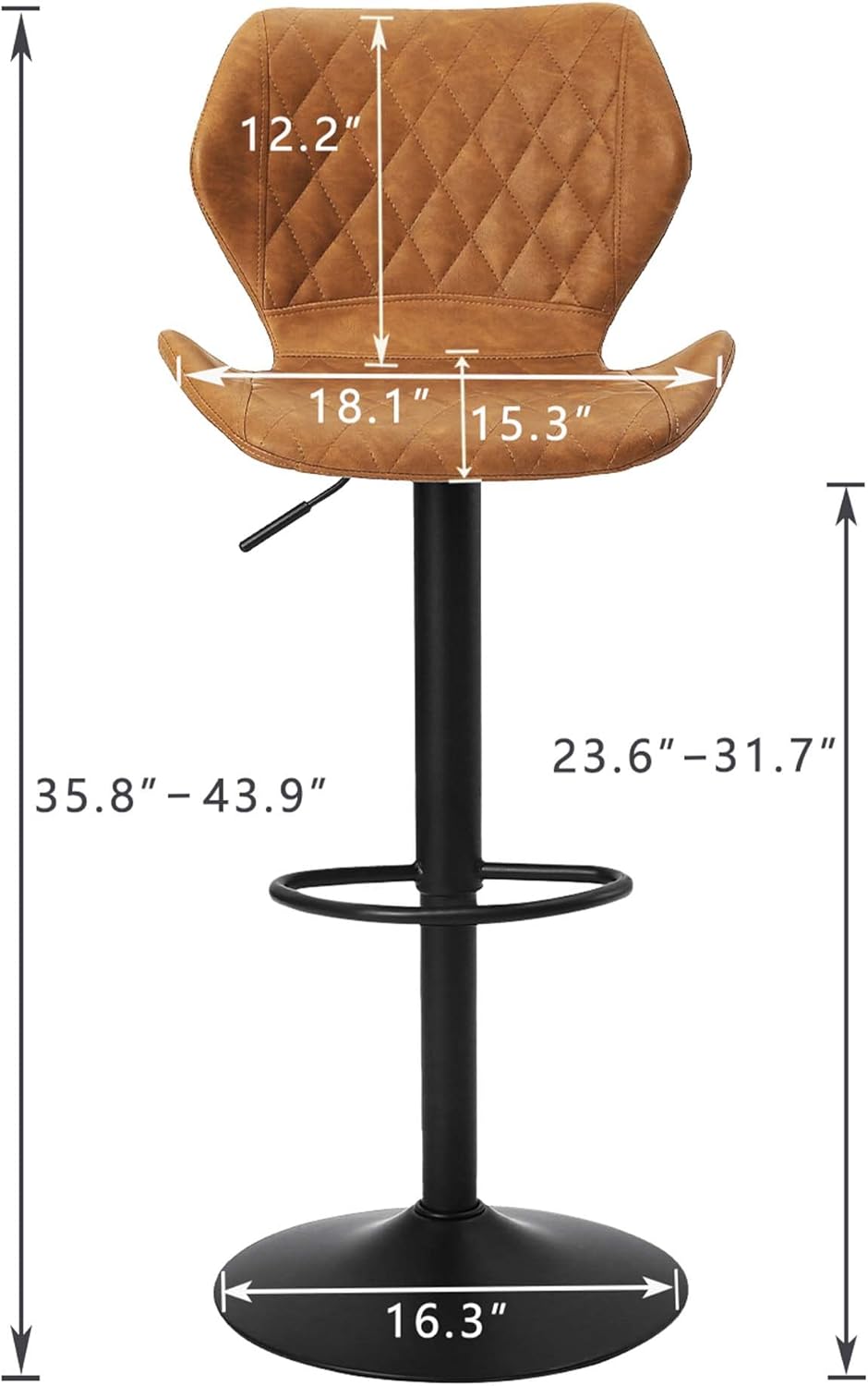 NEW - SUPERJARE Adjustable Bar Stools Set of 2, Rustic Swivel Barstools with Back, Modern Counter Height Chairs for Pub Kitchen, Brown - Retail $150