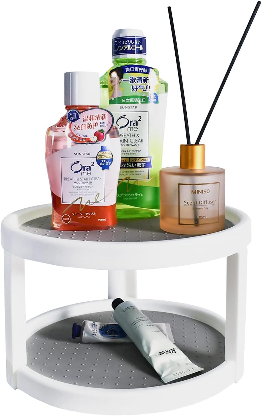 Lazy Susan Organizer, 2 Tier Non Skid Spice Rack Turntable, 360 Degree Rotating Seasoning Organizer, 10-Inch