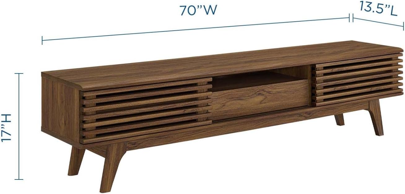 Modway Render 70" Mid-Century Modern Low Profile Entertainment TV Stand, 70 Inch, Walnut Walnut - Retail $221
