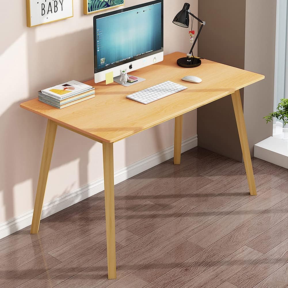 NEW w/ Dmg - IOTXY Simple Wooden Writing Desk - Freestanding Modern PC Laptop Computer Workbench with Solid Wood Legs for Home Office, TV Table, Music Live Desk, Raw Wood Color - Retail $125