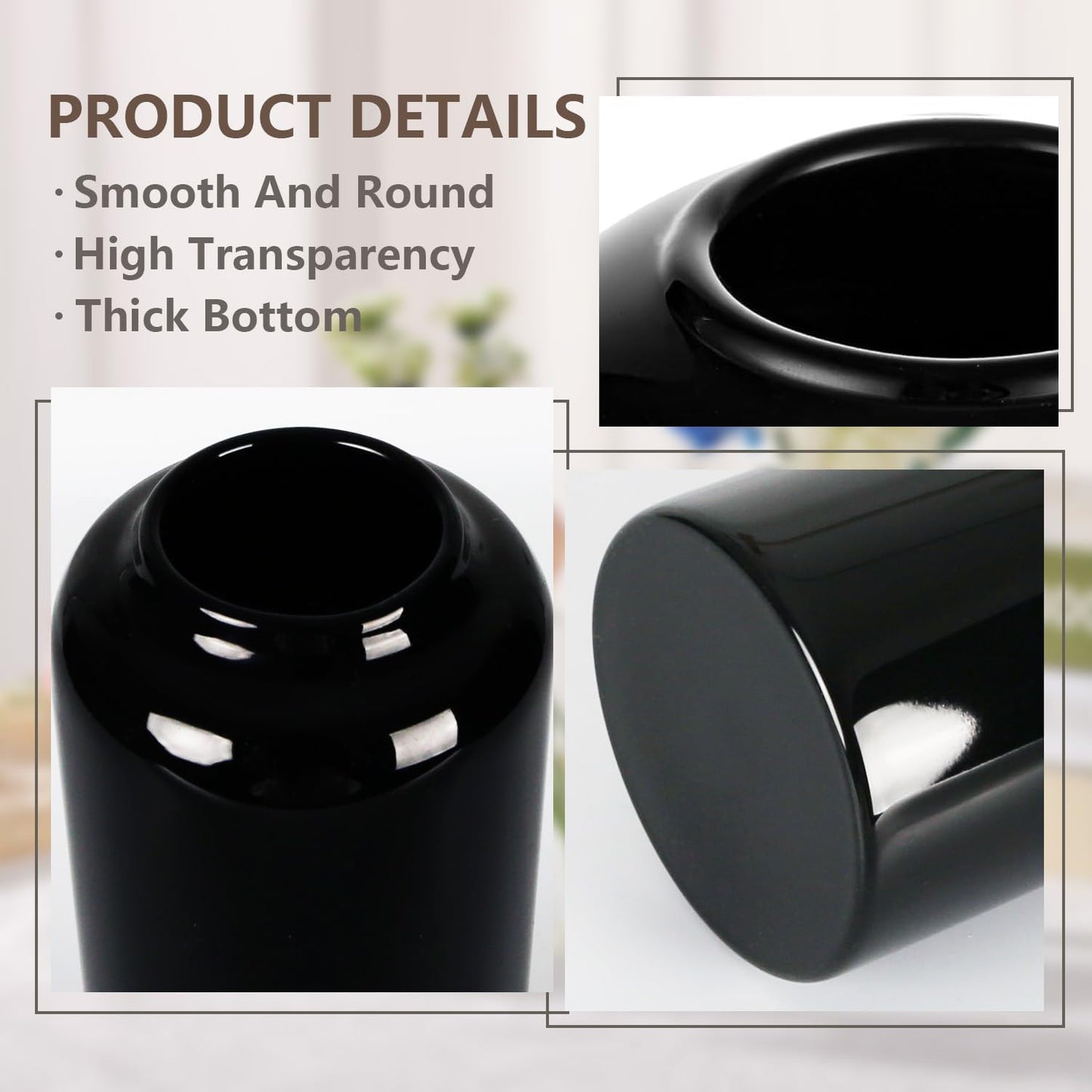 Black Small Flower Vase Set of 6, Glass Bud Vases in Bulk, Decor Centerpiece for Bathroom, Decorative Vases for House Warming, Valentines' Day, Mother's Day, Thanksgiving Day(6 Black)