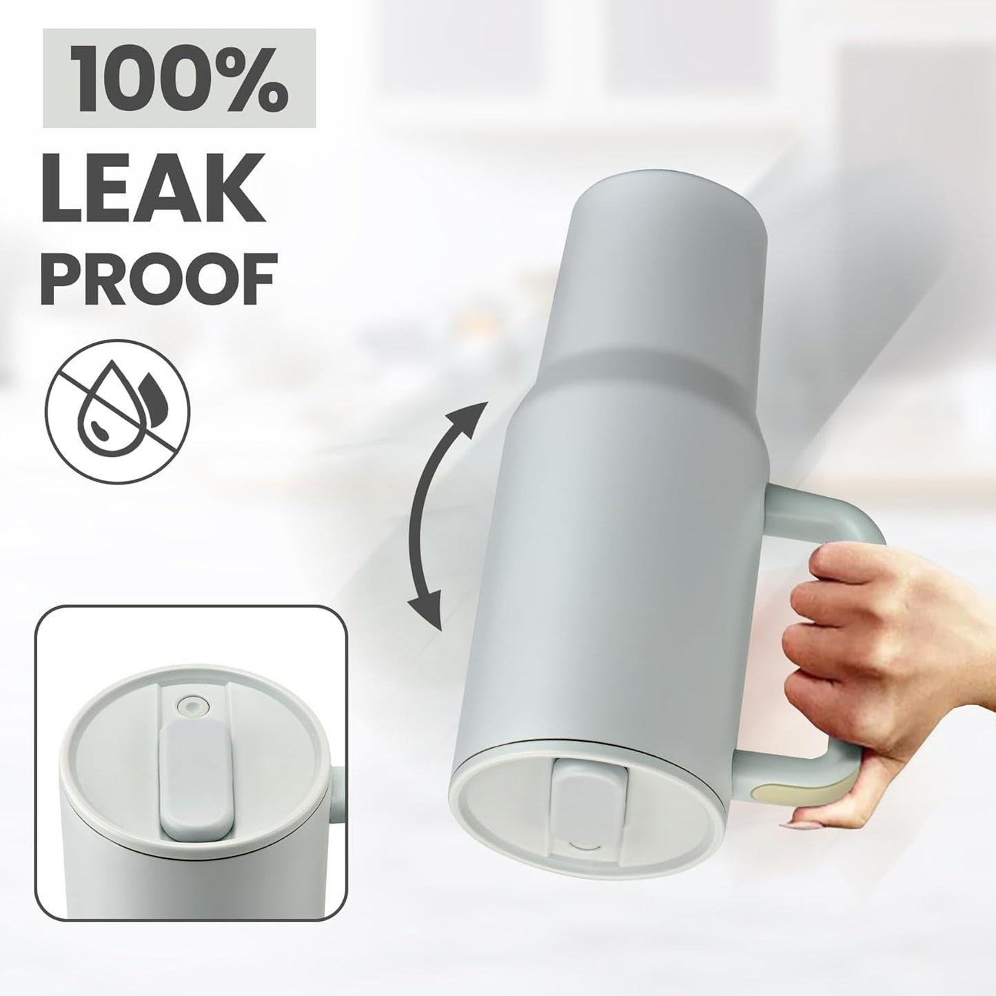 40 oz Tumbler with Handle and Magnetic Straws Lid, Stainless Steel Insulated cups 100% Leakproof Travel Coffee Mug, Grey