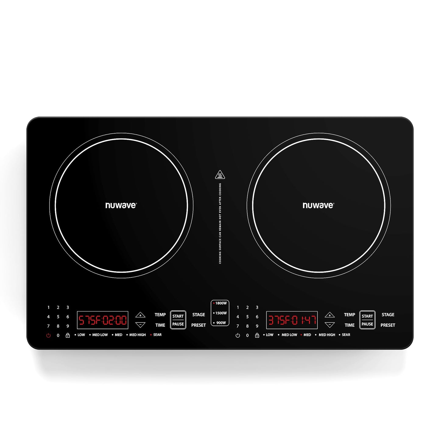 Nuwave PIC Double Portable Induction Cooktop, 900W/1500W/1800W Options, Two 8” Heating Zones, 106 Precise Temperatures from 50°F–575°F in 5°F Increments, Shatter-Resistant Ceramic Glass
