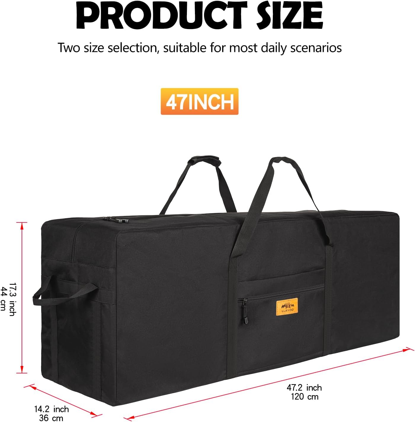 47 inch Foldable Oversized Zipper Duffel Bag, Travel Outdoor Camping Bag, Sports Equipment Storage Bag, Waterproof and Scratch Resistant, Black