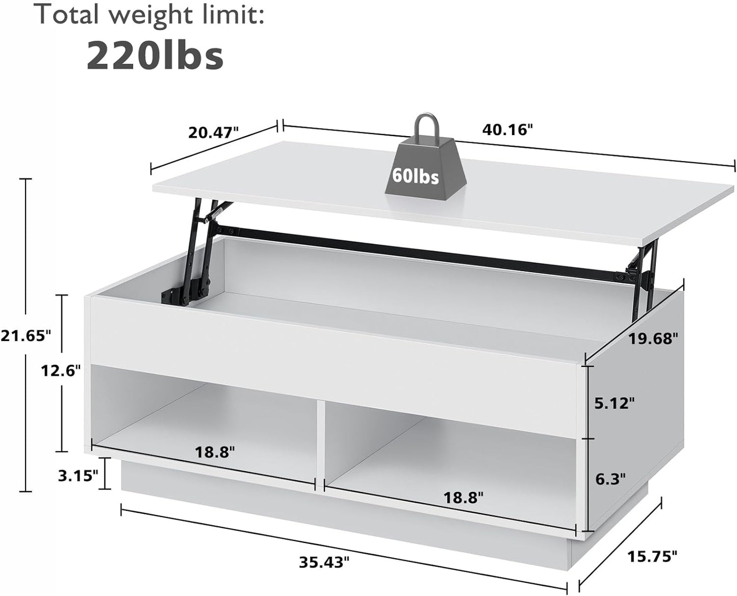 NEW - HOMMPA Lift Top Coffee Table with Hidden Storage, 2 Open Shelves - Retail $155