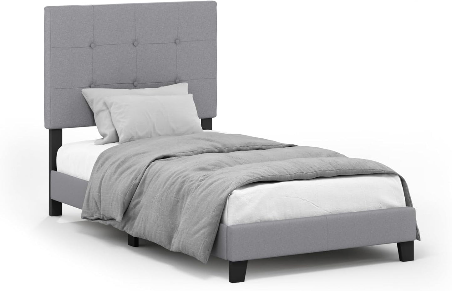 NEW - Furinno TWIN Laval Button Tufted Upholstered Platform Bed Frame, Glacier - Retail $119