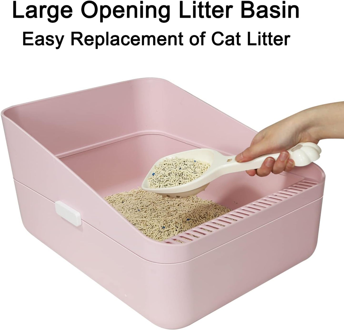 Sfozstra Open High-Sided Litter Box: Pink Medium Anti-Scatter Design - Self-Cleaning Sifting Tray - Low Tracking for Small Cats