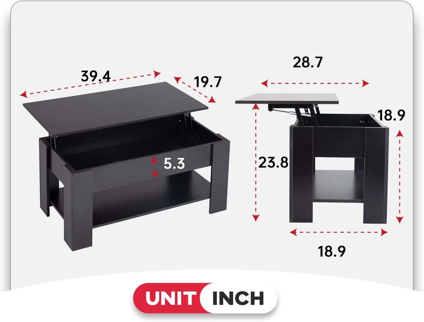 NEW - FDW Lift Top Coffee Table with Hidden Compartment and Storage Shelf Wooden Lift Tabletop for Home Living Room Reception Room Office (Black) - Retail $61