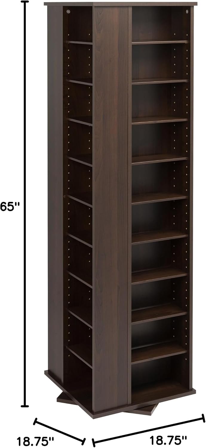 Prepac 4 Revolving Display Cabinet Media Storage, Large Four-Sided Spinning Tower, Espresso