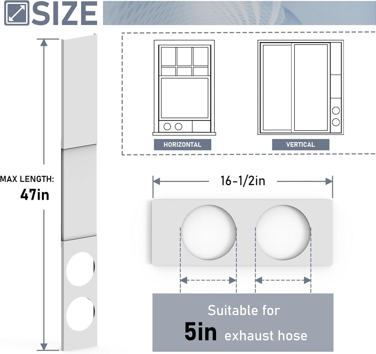 Flamorrow Dual Hose Portable Air Conditioner Window Kit, Adjustable Window Seal Plates for 5" Diameter Exhaust Hose, Sliding AC Window Vent Kit with Foam Seal Strip, White