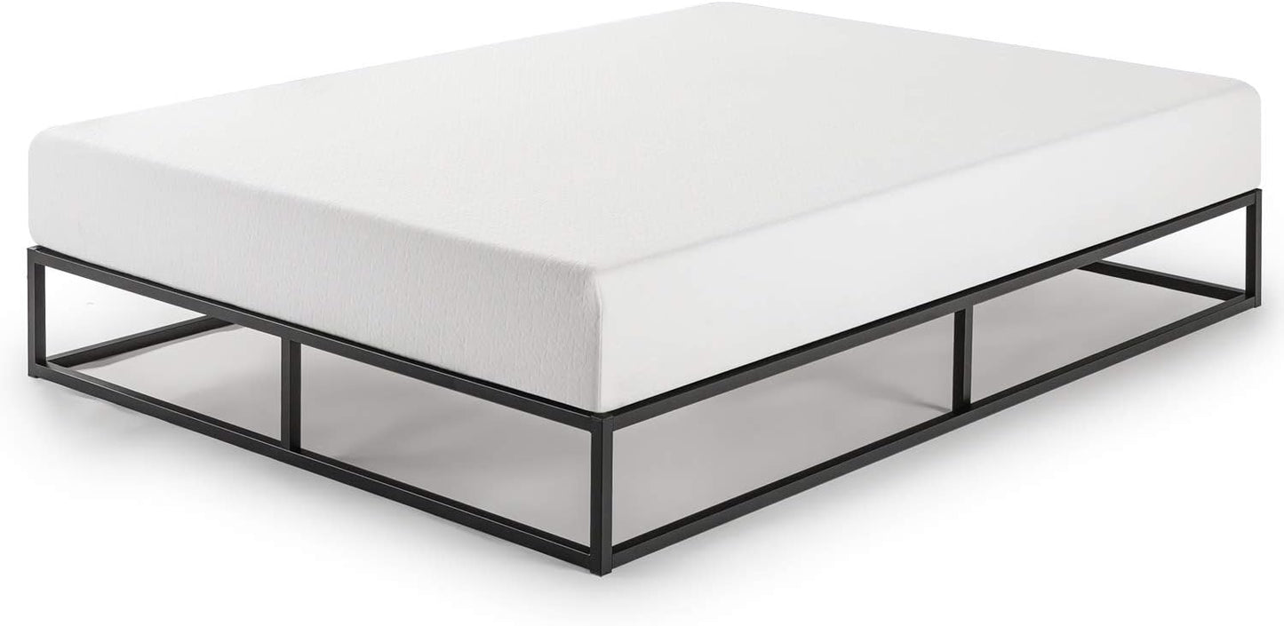 NEW - Mellow Modernista QUEEN Bedframe, Low Profile 10 Inch Metal Platform Bed Frame with Classic Wooden Slat Support Mattress Foundation (No Box Spring Needed), Black - Retail $149