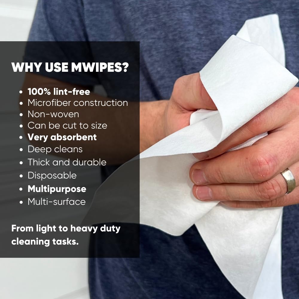 Mwipes Lint Free Cloth - 12" x 12" 50 Pack, Highly Absorbent Disposable Microfiber Cleaning Cloths