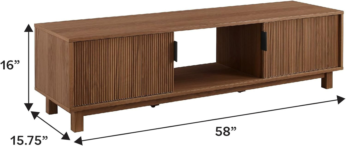 Walker Edison Walton Modern Fluted-Door Low TV Stand for TVs up to 65 Inches, 58 Inch, Mocha