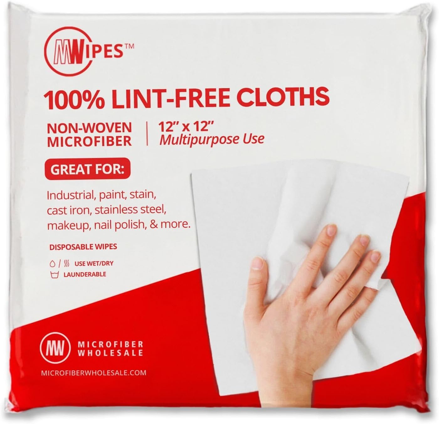 Mwipes Lint Free Cloth - 12" x 12" 50 Pack, Highly Absorbent Disposable Microfiber Cleaning Cloths