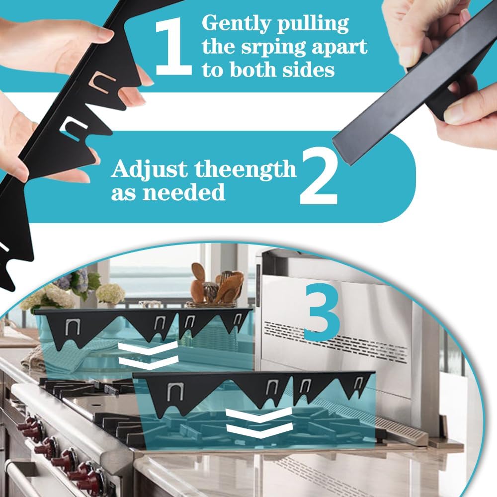Quimoy 2Pcs Stove Gap Covers Stainless Steel,Stove Gap Filler,Stove Guard for Gas Stove,Heat Resistant Stove Counter Gap Cover,Easy to Clean Range Trim Kit,Adjustable Length 13.8" to 27.5"
