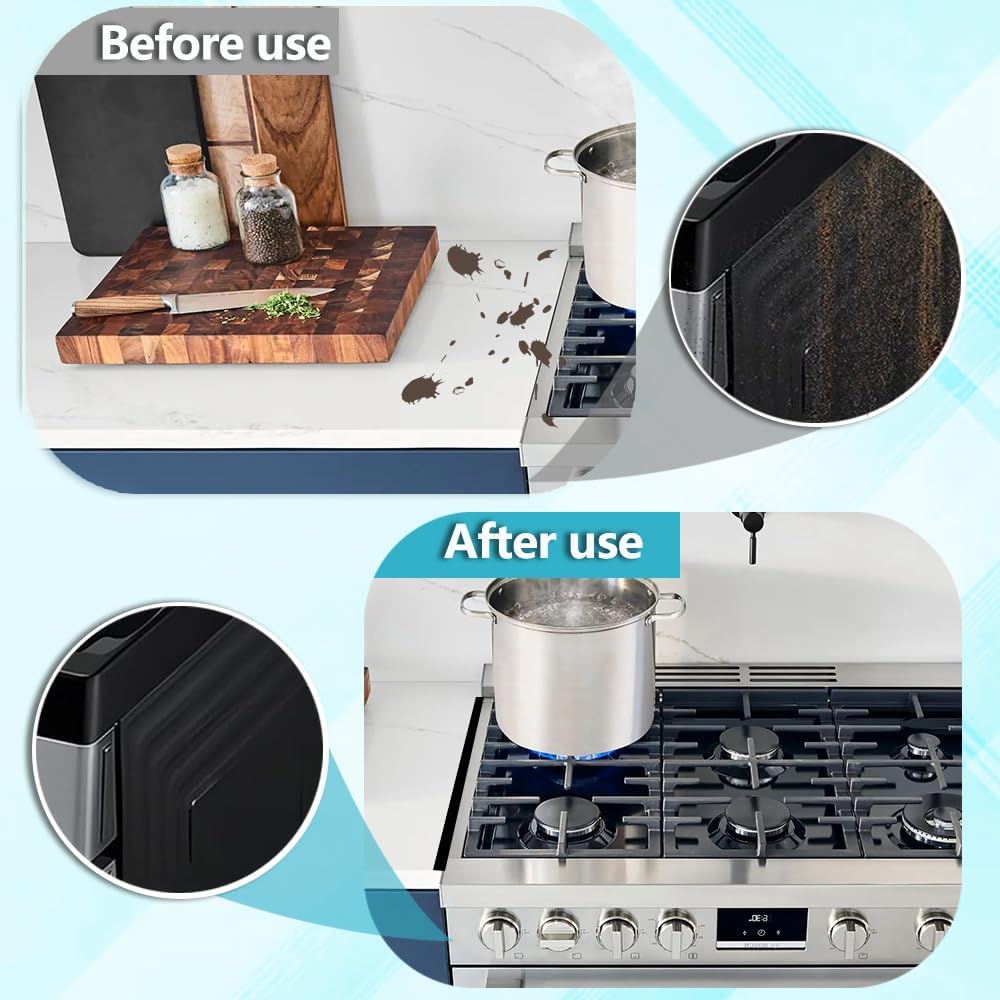 Quimoy 2Pcs Stove Gap Covers Stainless Steel,Stove Gap Filler,Stove Guard for Gas Stove,Heat Resistant Stove Counter Gap Cover,Easy to Clean Range Trim Kit,Adjustable Length 13.8" to 27.5"