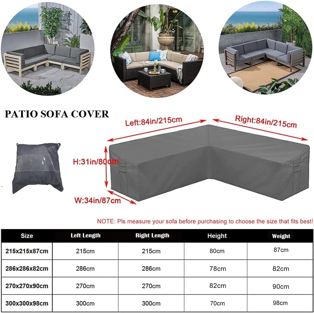 Patio Furniture Sectional Couch Sofa Cover Gray Weatherproof Heavy Duty 420D Oxford Outdoor V Shaped Sectional Garden Rattan Corner Sofa Furniture Protector Covers (V-Shape: 84x84in)