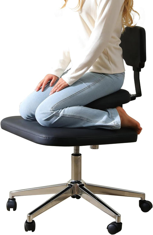 NEW - LHOOCX Cross-Legged Chair, Kneeling Chair with Lumbar Support and Adjustable Recline Angle, Ergonomic Office Chair for Office, Home and Yoga Enthusiasts, Meditation Fanatics (Black) - Retail $249