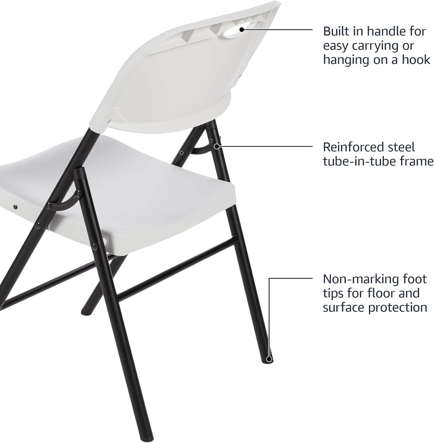 NEW - Amazon Basics Folding Plastic Chair with 350-Pound Capacity - 6-Pack, White - Retail $142