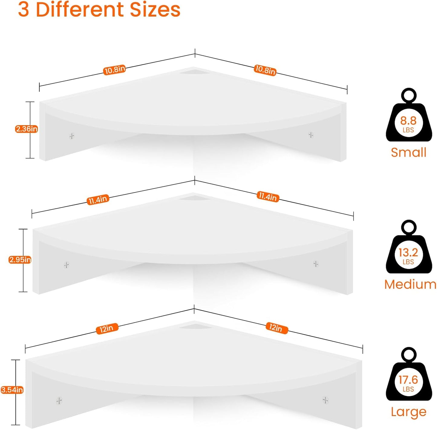 Homode White Floating Corner Shelves, Set of 3 Wood Corner Wall Shelves with Wire Hole, 12 Inch Deep