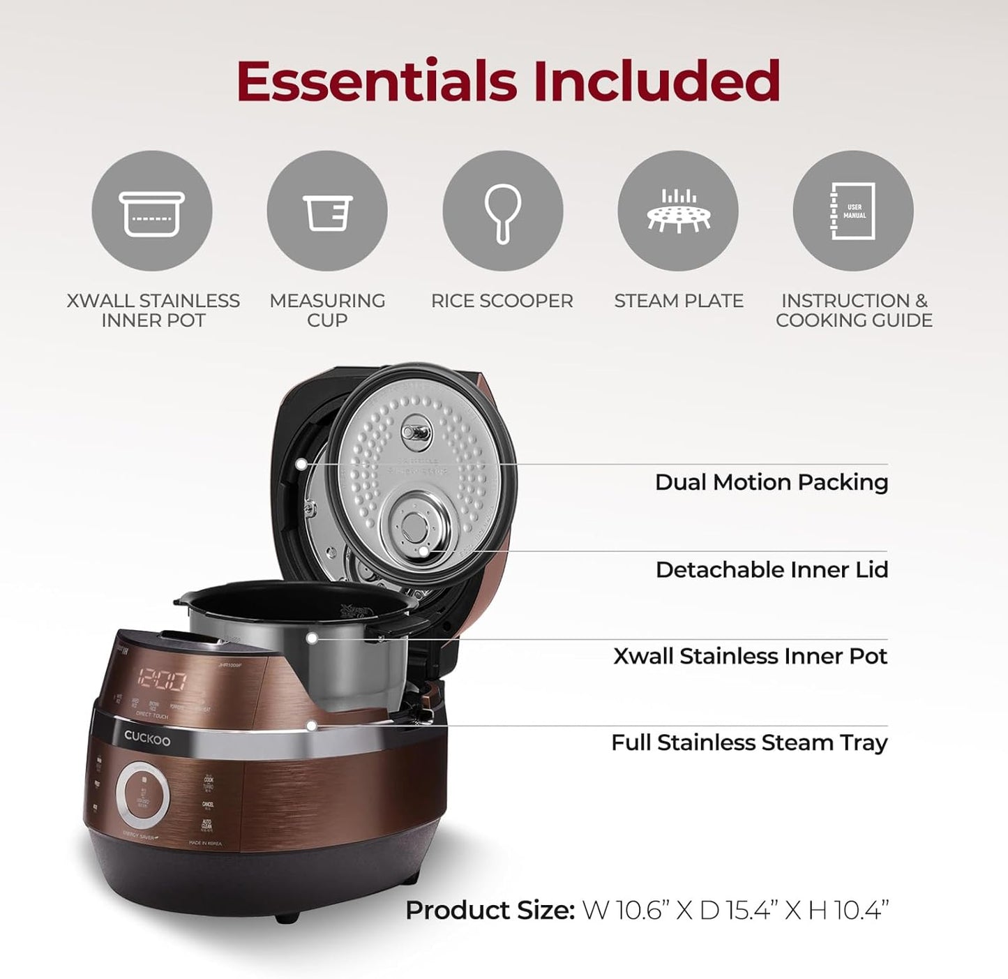 CUCKOO CRP-JHR0609F 6-Cup (Uncooked) / 12-Cup (Cooked) Induction Heating Pressure Rice Cooker with Nonstick Inner Pot, 16 Menu Options, Fuzzy Logic Tech, 3 Voice Guide, Auto Clean (Copper/Black) - Retail $450