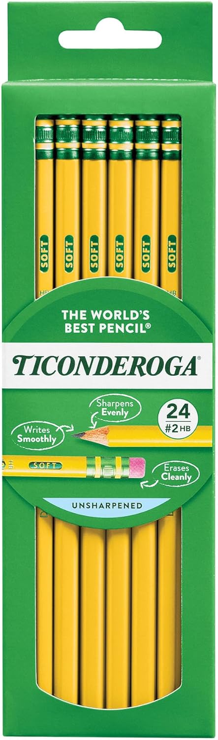 Ticonderoga Wood-Cased Pencils, Unsharpened, 2 HB Soft, Yellow, 24 Count
