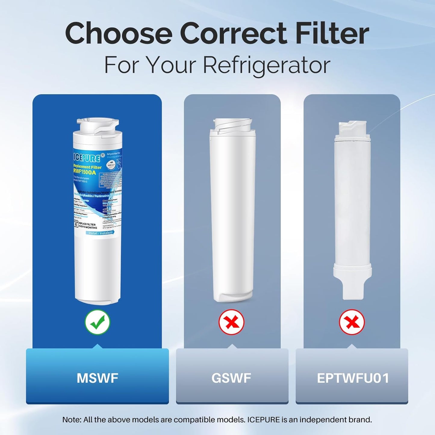 ICEPURE MSWF Refrigerator Water Filter Compatible with GE® MSWF, SmartWater 101820A, 101821B, RWF1500A 3 PACK