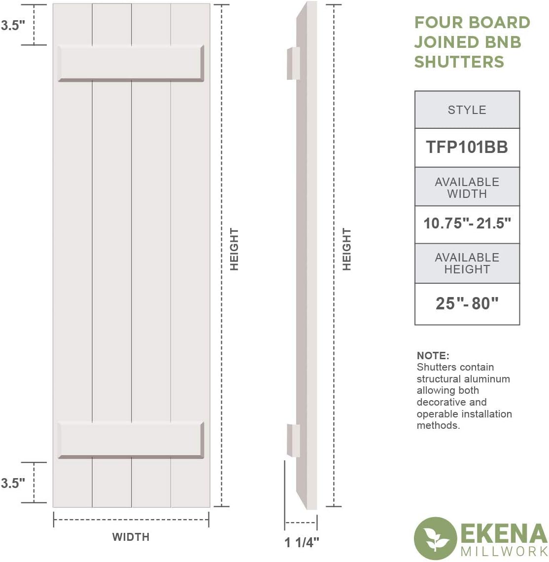 Ekena Millwork 16 1/8inW x 76inH True Fit PVC Three Board Joined Board-n-Batten Shutters, White (Per Pair - Hardware Not Included) - Retail $290