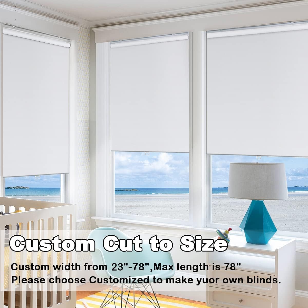 Persilux Cordless Window Roller Shades (24" W x 72" H, White) 100% Blackout Window Blinds UV Protection