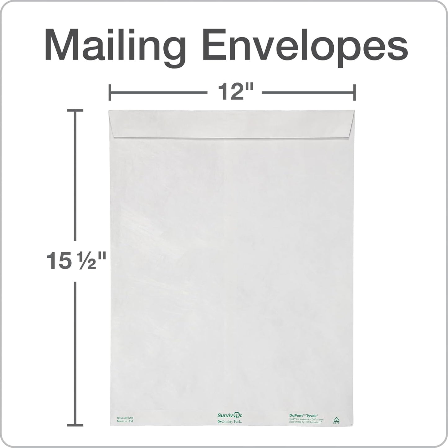 Quality Park Survivor Tyvek Shipping Envelopes, 12" x 15-1/2", Made with Lightweight and Strong DuPont Material, Peel and Seal Closure, White Shipping Envelopes, 100 Per Box (QUAR1790) - Retail $69
