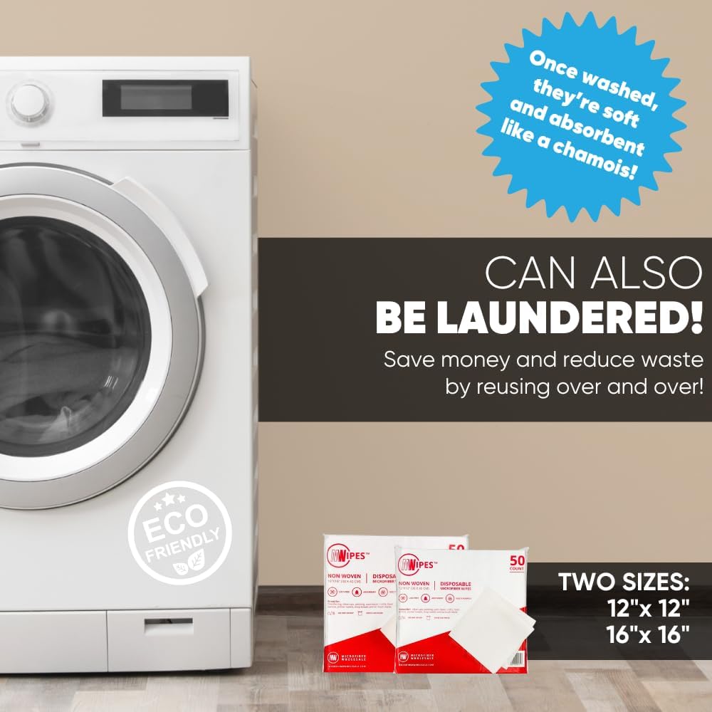 Mwipes Lint Free Cloth - 12" x 12" 50 Pack, Highly Absorbent Disposable Microfiber Cleaning Cloths