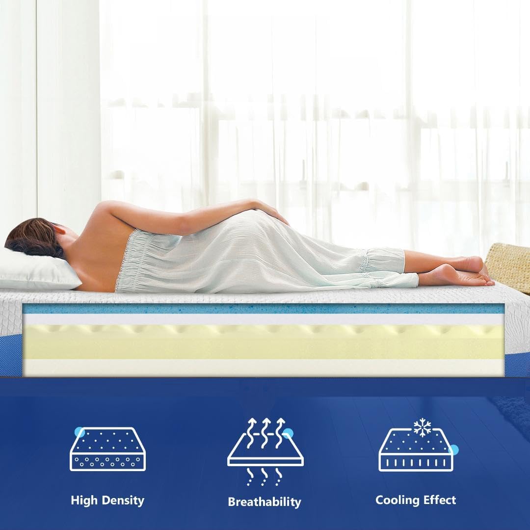 NEW - Olee Sleep Queen Mattress, 10 Inch Gel Memory Foam Mattress, Gel Infused for Comfort and Pressure Relief, CertiPUR-US Certified, Bed-in-a-Box, Medium Firm, Blue, Queen Size - Retail $331