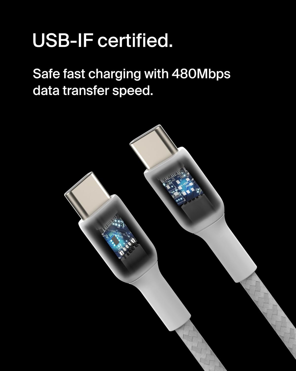 Belkin BoostCharge (1M/3.3ft) Braided USB-C to USB-C Cable for iPhone 16, iPhone 16 Pro, iPhone 16 Pro Max, Galaxy S25, S24, Galaxy Note, Pixel 9 & 8, iPad Pro, Nintendo Switch 2 & More - White