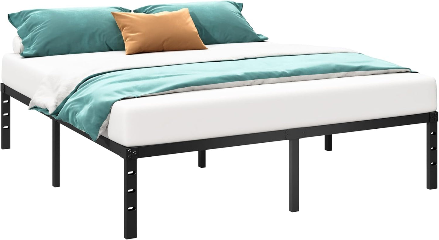 Metal Platform Bed Frame 14 Inch Tall,No Box Spring Needed,Queen Size Bed with Heavy Duty Strong Support Slats,Easy to Assemble,Black - Retail $50